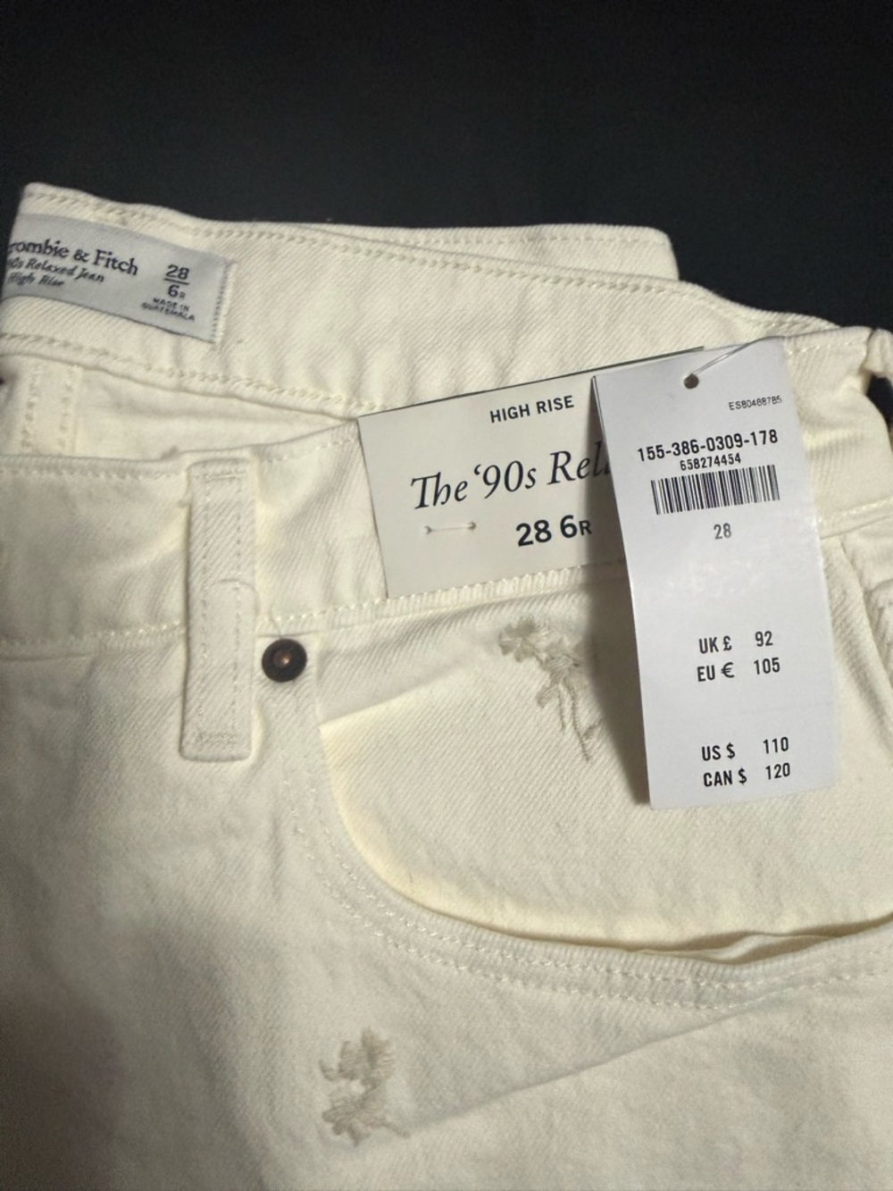 Abercrombie & Fitch Cream High-Rise Relaxed Jeans with Tonal Palm Embroidery - Picture 2 of 4